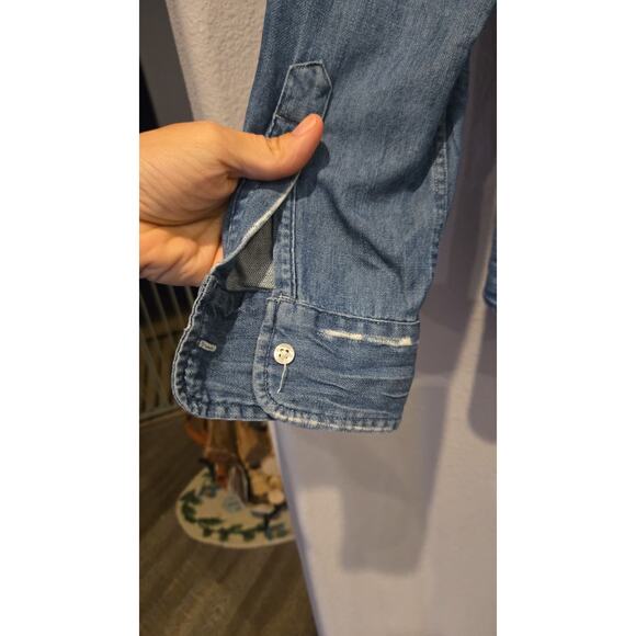 Frank & Eileen Women's Eileen Blue Denim Vintage Distressed Button-Up Shirt M - Picture 10 of 12